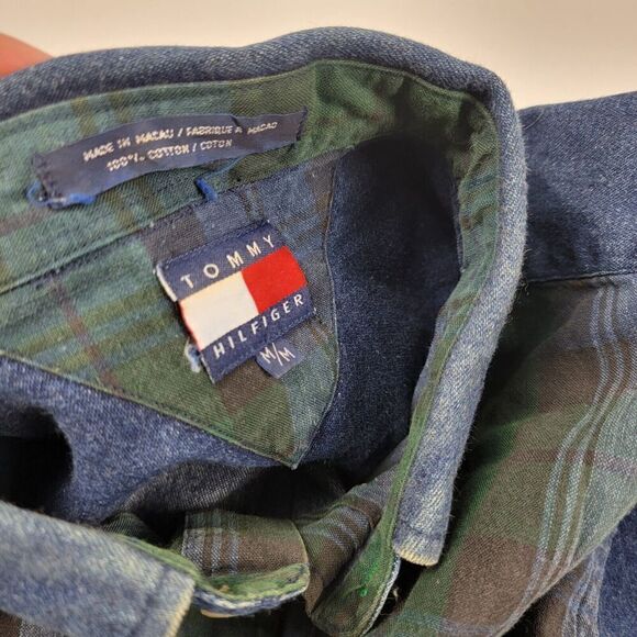 Vintage Y2K 90s Tommy Hilfiger Crest Long Sleeve Button Down Denim Plaid Shirt - Picture 11 of 14